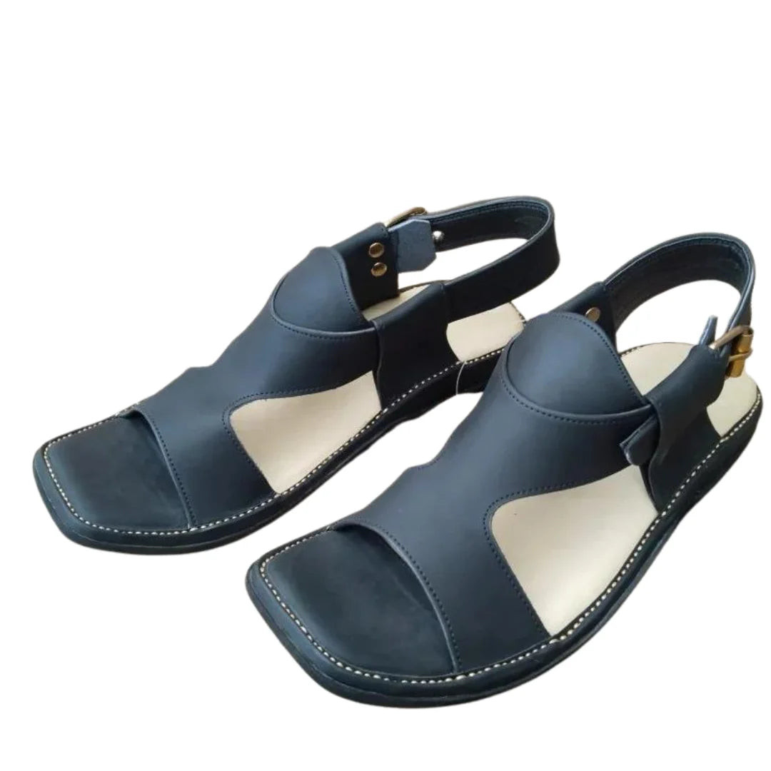 Men’s Premium Panjidara Black Peshawri Chappal – Handmade Leather